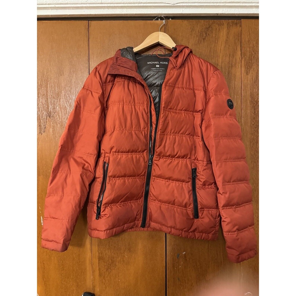 Michael Kors Red-Orange Premium Down Jacket Hooded Puffer M